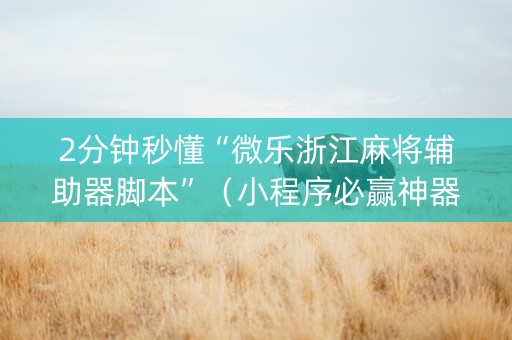 2分钟秒懂“微乐浙江麻将辅助器脚本”（小程序必赢神器)
