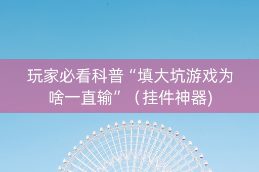 玩家必看科普“填大坑游戏为啥一直输”（挂件神器)
