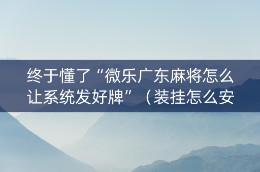 终于懂了“微乐广东麻将怎么让系统发好牌”（装挂怎么安装)