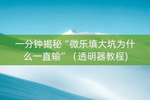 一分钟揭秘“微乐填大坑为什么一直输”（透明器教程)