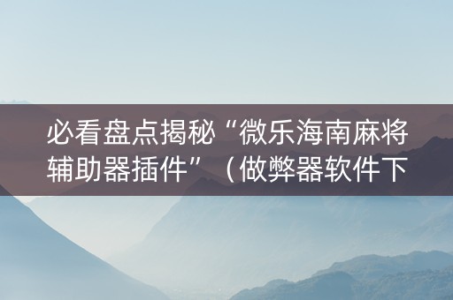 必看盘点揭秘“微乐海南麻将辅助器插件”（做弊器软件下载)