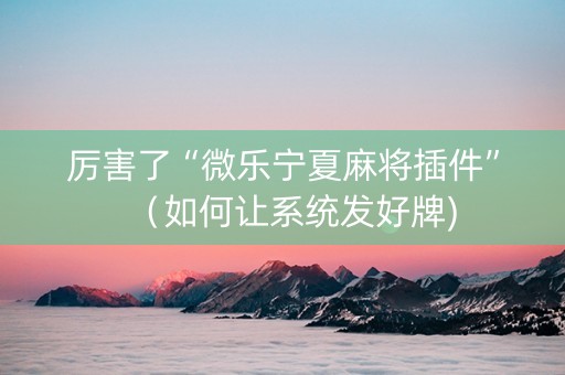 厉害了“微乐宁夏麻将插件”（如何让系统发好牌)