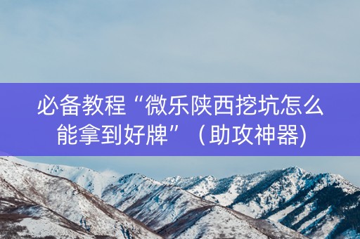 必备教程“微乐陕西挖坑怎么能拿到好牌”（助攻神器)