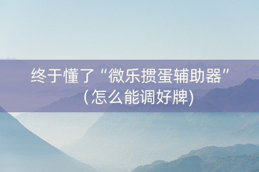 终于懂了“微乐掼蛋辅助器”（怎么能调好牌)