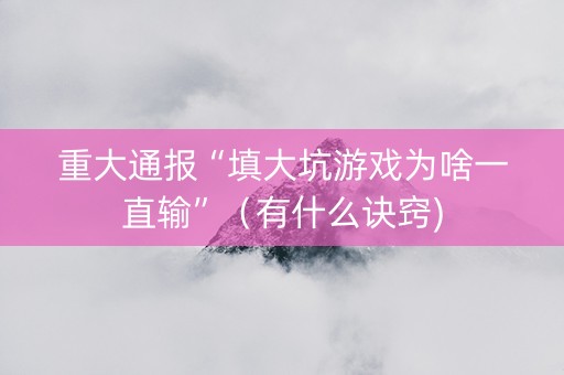 重大通报“填大坑游戏为啥一直输”（有什么诀窍)