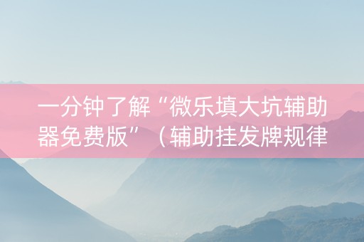 一分钟了解“微乐填大坑辅助器免费版”（辅助挂发牌规律)