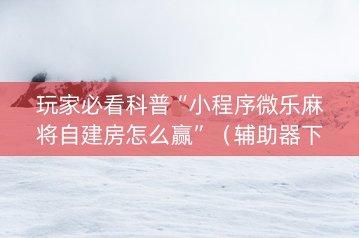 玩家必看科普“小程序微乐麻将自建房怎么赢”（辅助器下载)