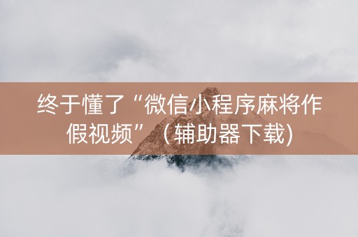 终于懂了“微信小程序麻将作假视频”（辅助器下载)
