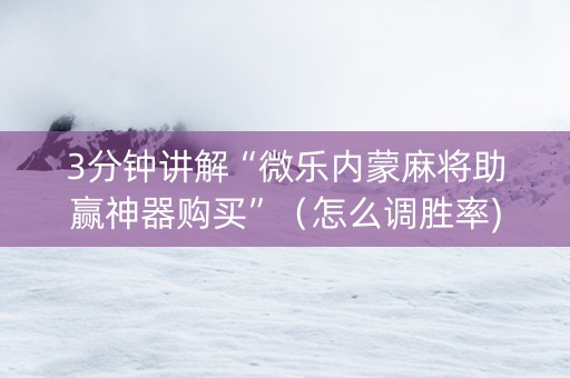 3分钟讲解“微乐内蒙麻将助赢神器购买”（怎么调胜率)