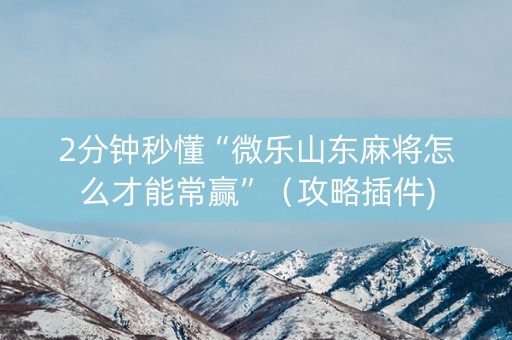2分钟秒懂“微乐山东麻将怎么才能常赢”（攻略插件)