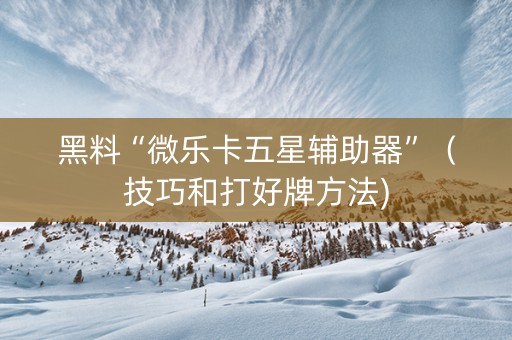 黑料“微乐卡五星辅助器”（技巧和打好牌方法)