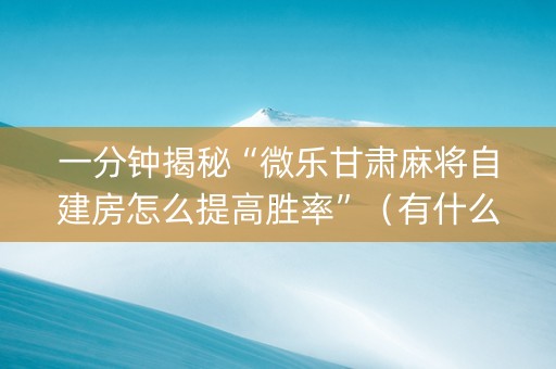 一分钟揭秘“微乐甘肃麻将自建房怎么提高胜率”（有什么诀窍)