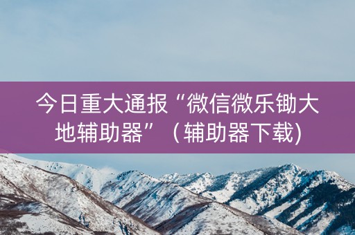 今日重大通报“微信微乐锄大地辅助器”（辅助器下载)