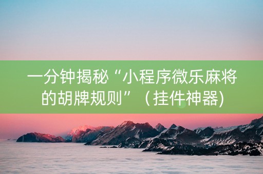 一分钟揭秘“小程序微乐麻将的胡牌规则”（挂件神器)