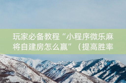 玩家必备教程“小程序微乐麻将自建房怎么赢”（提高胜率软件)
