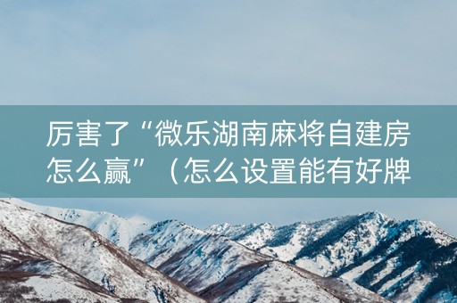 厉害了“微乐湖南麻将自建房怎么赢”（怎么设置能有好牌)