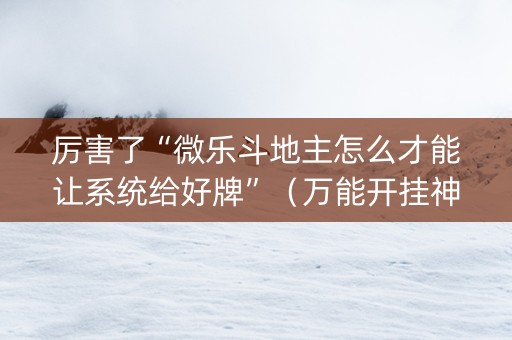 厉害了“微乐斗地主怎么才能让系统给好牌”（万能开挂神器)