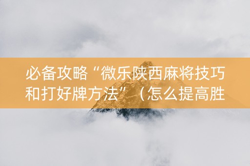 必备攻略“微乐陕西麻将技巧和打好牌方法”（怎么提高胜率)