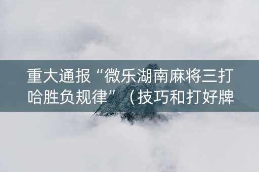 重大通报“微乐湖南麻将三打哈胜负规律”（技巧和打好牌方法)