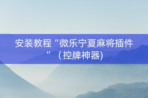 安装教程“微乐宁夏麻将插件”（控牌神器)