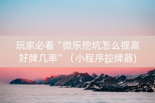 玩家必看“微乐挖坑怎么提高好牌几率”（小程序控牌器)