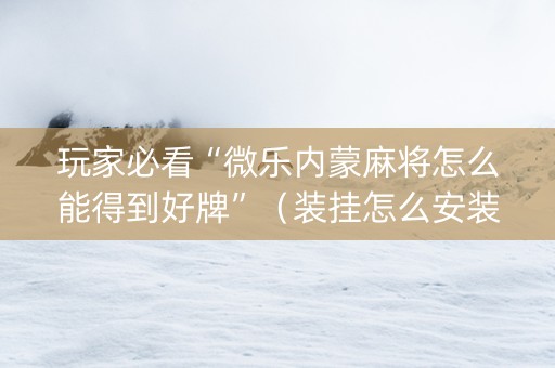 玩家必看“微乐内蒙麻将怎么能得到好牌”（装挂怎么安装)