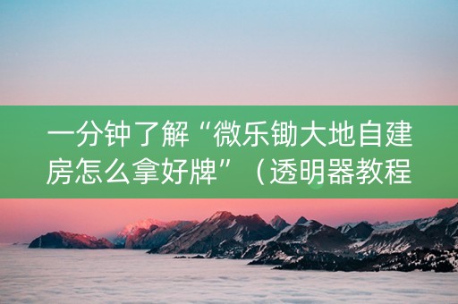 一分钟了解“微乐锄大地自建房怎么拿好牌”（透明器教程)