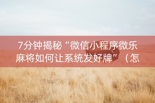 7分钟揭秘“微信小程序微乐麻将如何让系统发好牌”（怎么让系统给你发好牌)