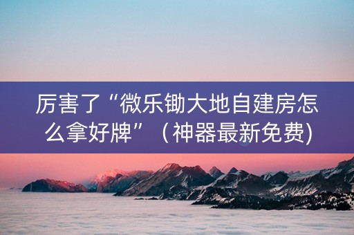 厉害了“微乐锄大地自建房怎么拿好牌”（神器最新免费)