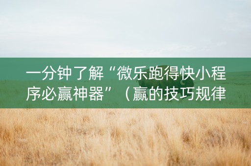 一分钟了解“微乐跑得快小程序必赢神器”（赢的技巧规律)