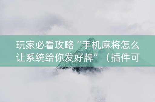 玩家必看攻略“手机麻将怎么让系统给你发好牌”（插件可信吗)