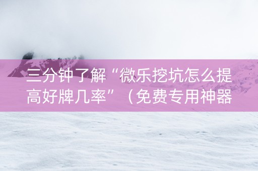 三分钟了解“微乐挖坑怎么提高好牌几率”（免费专用神器)