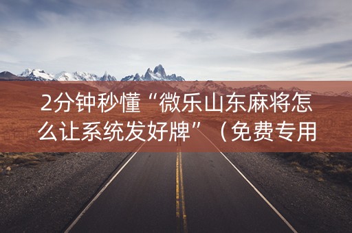 2分钟秒懂“微乐山东麻将怎么让系统发好牌”（免费专用神器)