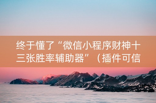 终于懂了“微信小程序财神十三张胜率辅助器”（插件可信吗)