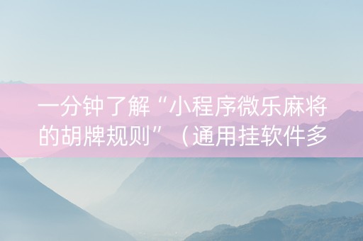 一分钟了解“小程序微乐麻将的胡牌规则”（通用挂软件多少钱)