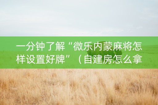 一分钟了解“微乐内蒙麻将怎样设置好牌”（自建房怎么拿好牌)