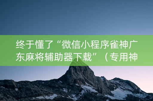 终于懂了“微信小程序雀神广东麻将辅助器下载”（专用神器下载)