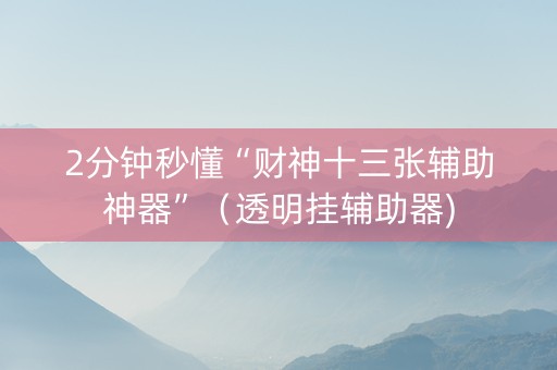 2分钟秒懂“财神十三张辅助神器”（透明挂辅助器)