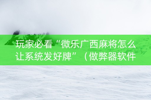 玩家必看“微乐广西麻将怎么让系统发好牌”（做弊器软件下载)