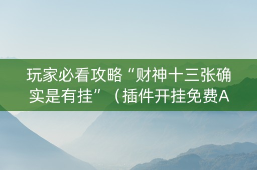 玩家必看攻略“财神十三张确实是有挂”（插件开挂免费AI)