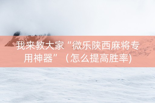 我来教大家“微乐陕西麻将专用神器”（怎么提高胜率)