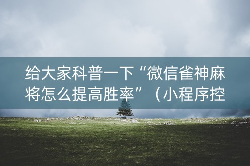 给大家科普一下“微信雀神麻将怎么提高胜率”（小程序控牌器)