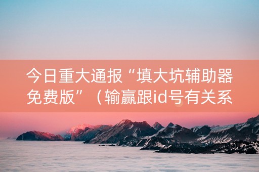 今日重大通报“填大坑辅助器免费版”（输赢跟id号有关系吗)