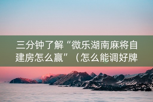 三分钟了解“微乐湖南麻将自建房怎么赢”（怎么能调好牌)