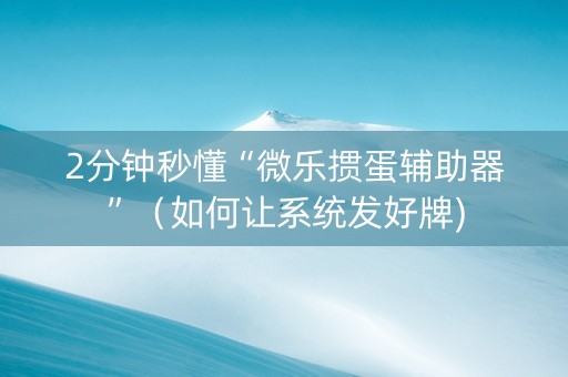2分钟秒懂“微乐掼蛋辅助器”（如何让系统发好牌)