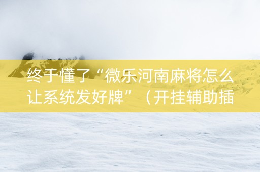 终于懂了“微乐河南麻将怎么让系统发好牌”（开挂辅助插件)