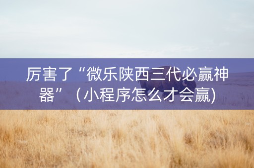 厉害了“微乐陕西三代必赢神器”（小程序怎么才会赢)