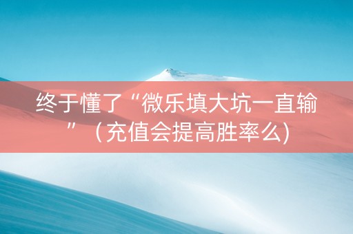 终于懂了“微乐填大坑一直输”（充值会提高胜率么)