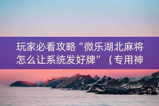 玩家必看攻略“微乐湖北麻将怎么让系统发好牌”（专用神器)