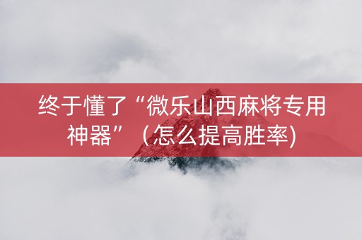 终于懂了“微乐山西麻将专用神器”（怎么提高胜率)